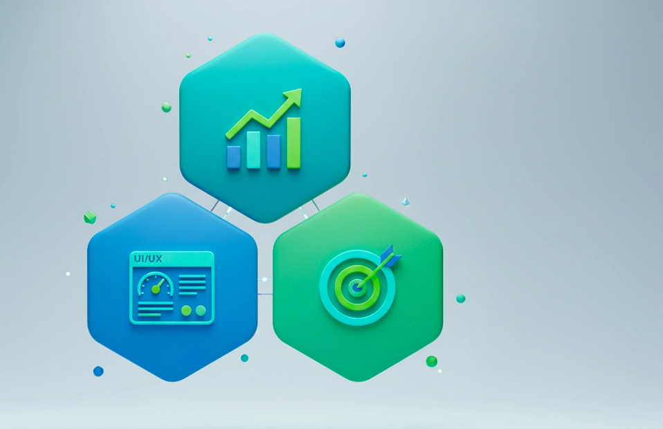 three hexogonal shapped icons image