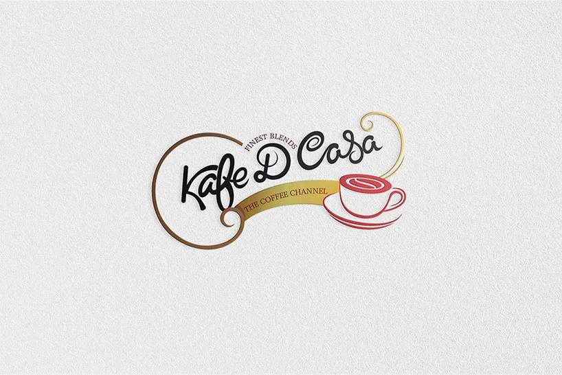 Kafe D Casa stylised branding and logo design in a light gray background